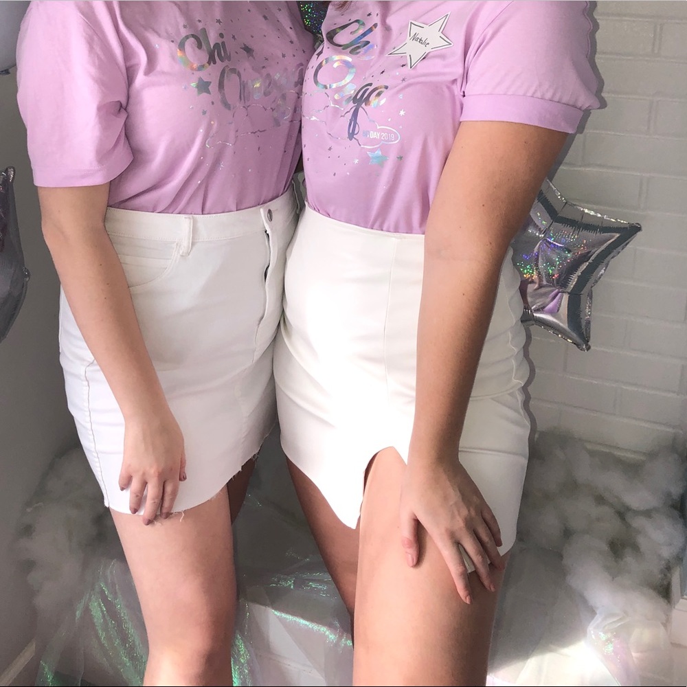 white faux-leather skirt